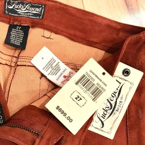 LUCKY BRAND 2 PIECE RUST SUEDE MOTORCYCLE MOTO JACKET & MATCHING PANTS 70s RETRO - Picture 6 of 15